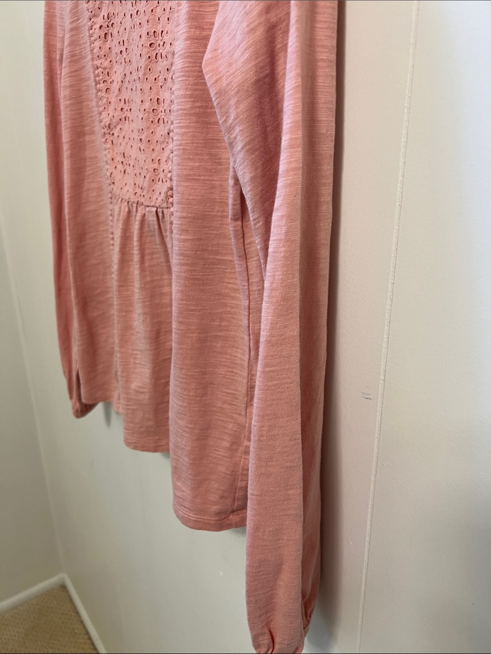 Boden Cleo Broderie Slub Jersey Top Pink Eyelet Cotton Lace Long Sleeve US 6R - Picture 5 of 14